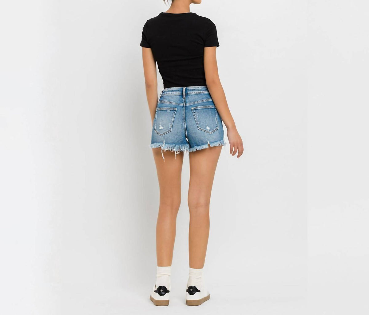 Vervet By Flying Monkey - High Rise Distressed Criss Cross Shorts