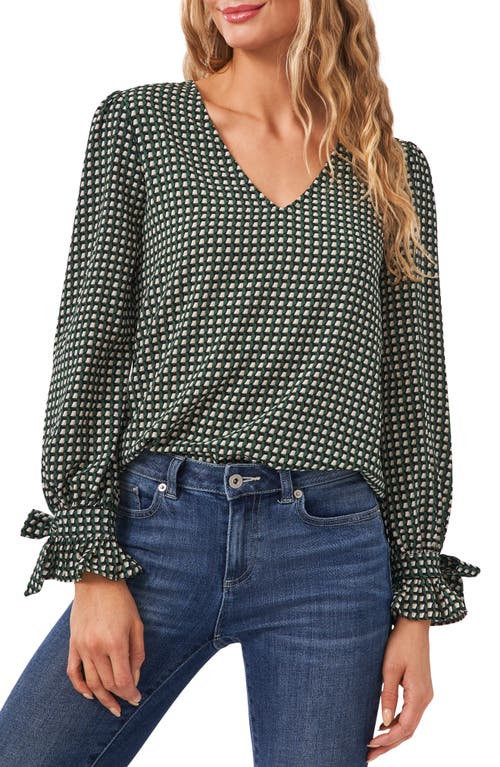CeCe Long Sleeve V-Neck Top in Geo Box, Size Small