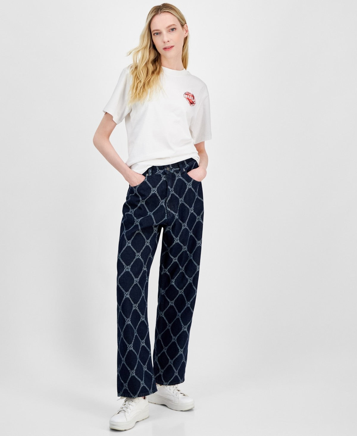 Hugo Womens Chain Print Jeans Navy