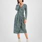 Boss Orange Womens Printed Long Sleeve Midi Wrap Dress Deep Sea Print