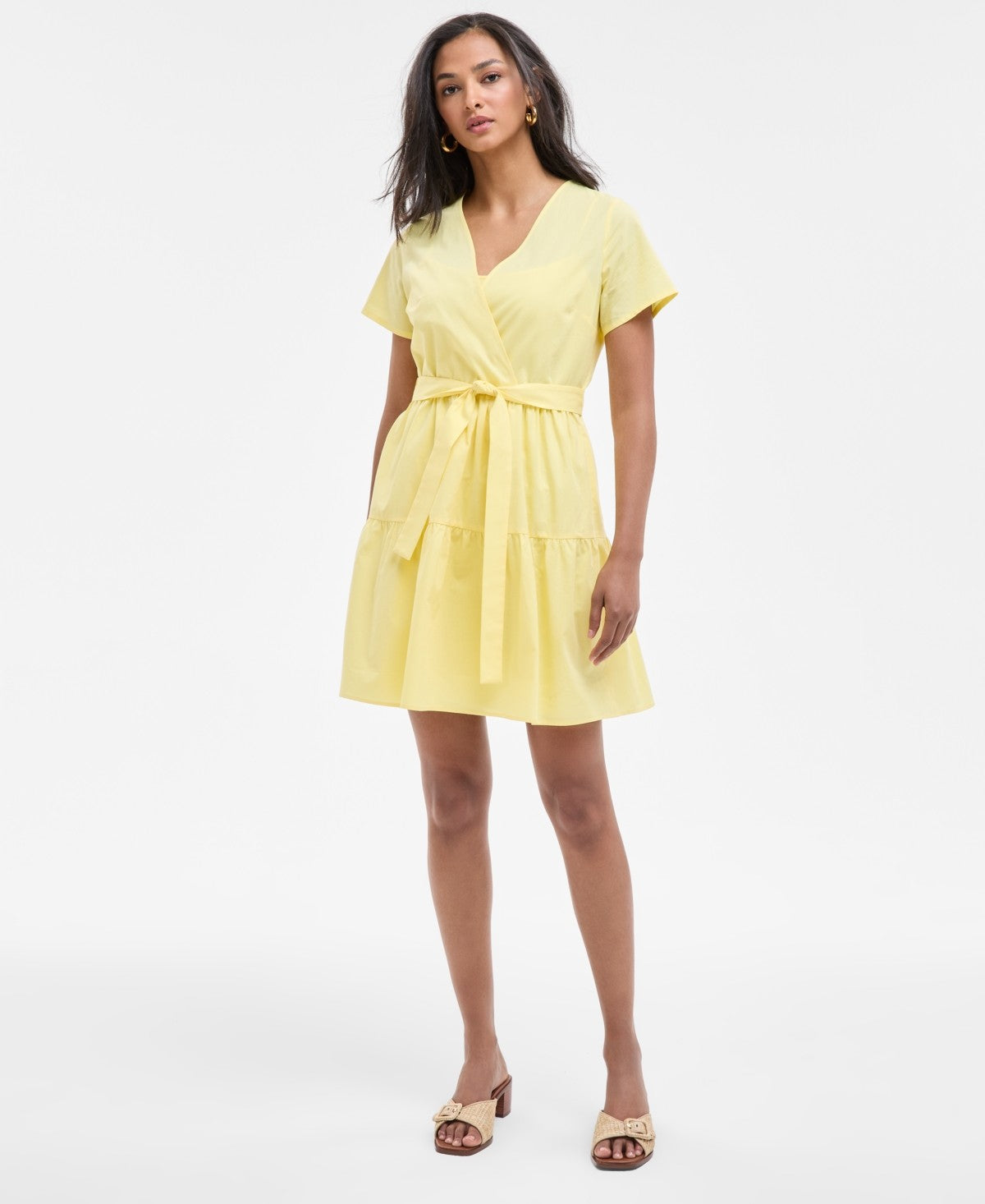 Hugo Womens Cotton Short Sleeve Fit and Flare Dress Yellow M