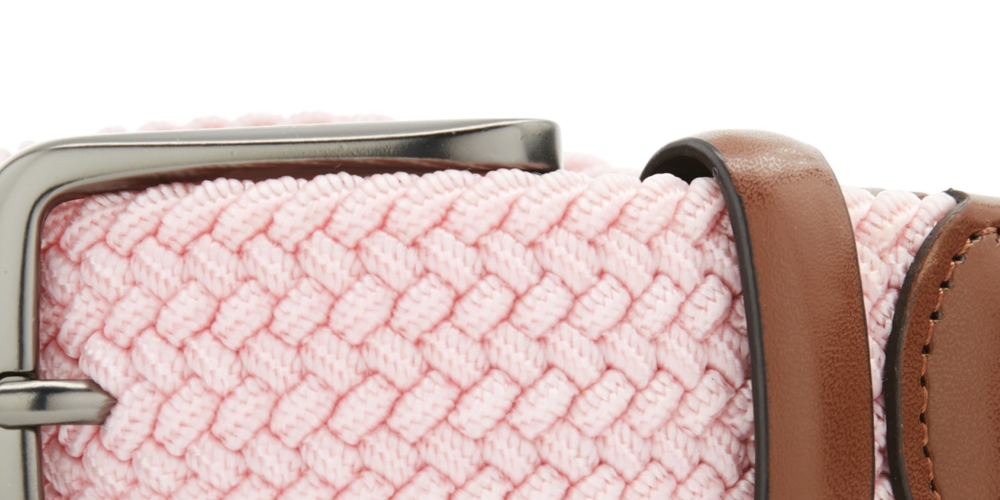 Perry Ellis Portfolio Men's Webbed Leather Trim Belt Pink Size Regular