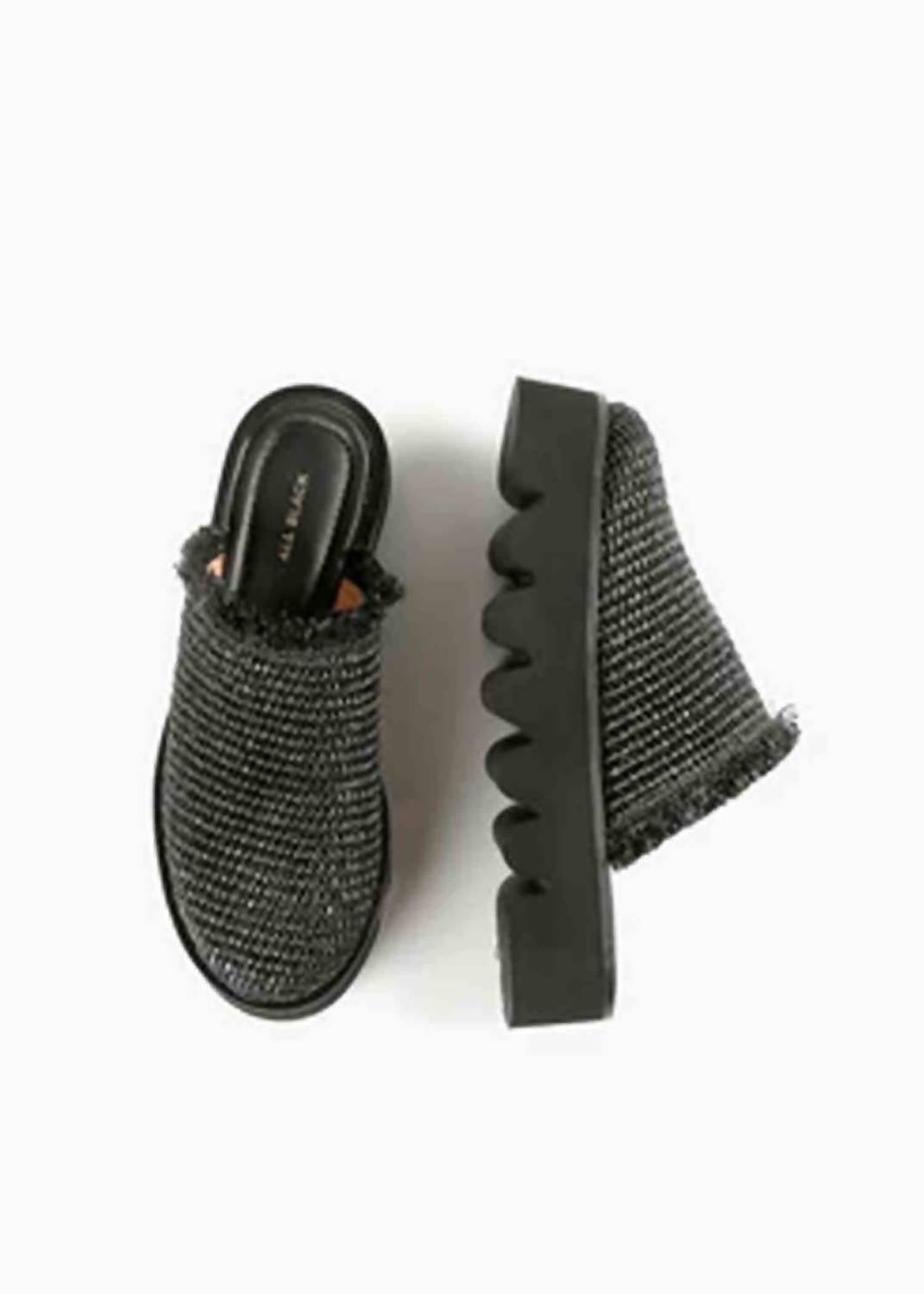 All Black - Women's Raffia Round Lugg Mule
