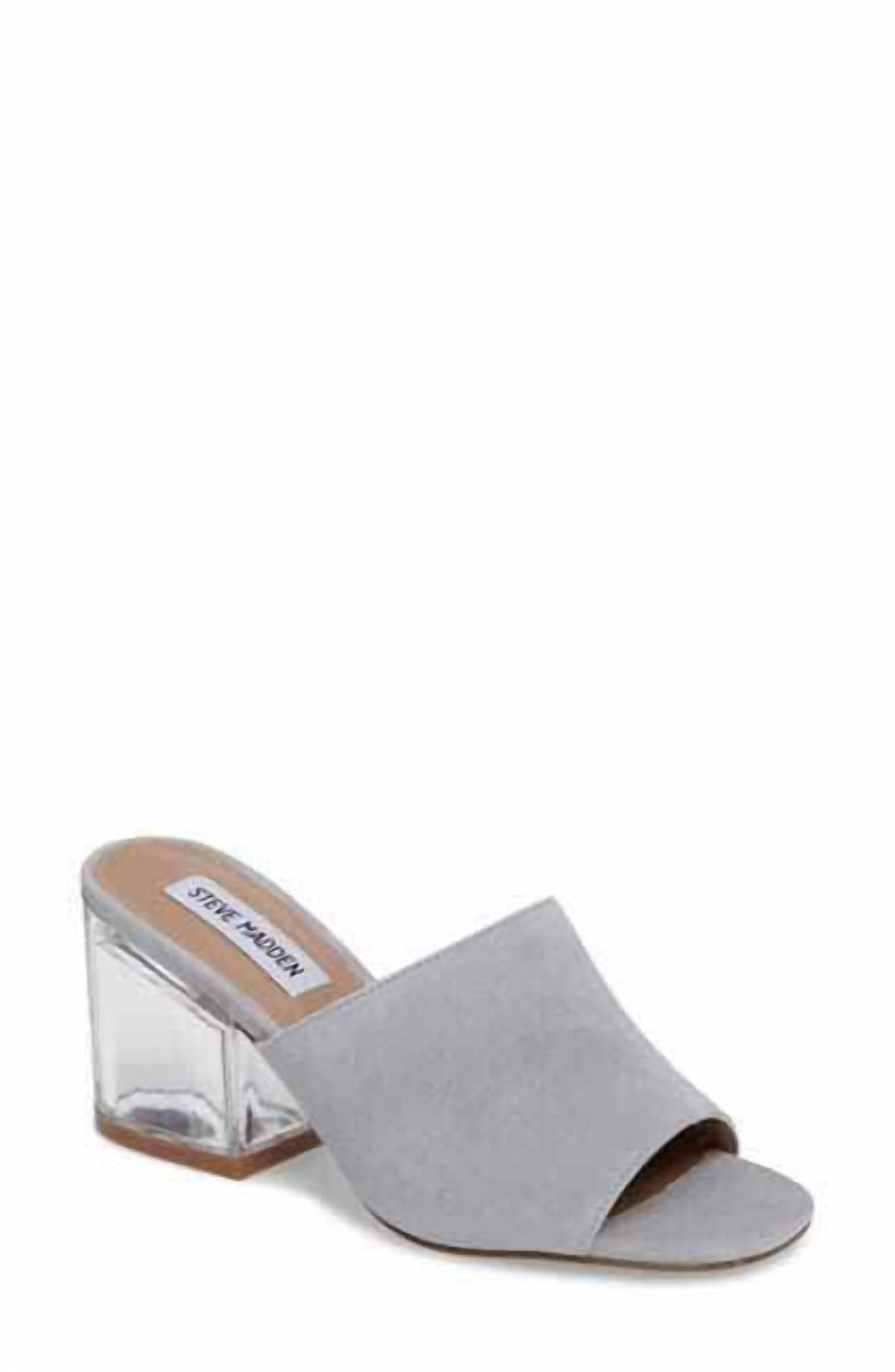 Steve Madden - Women Dalis Suede Leather Sandals Clear Block Heel Slip On Mules