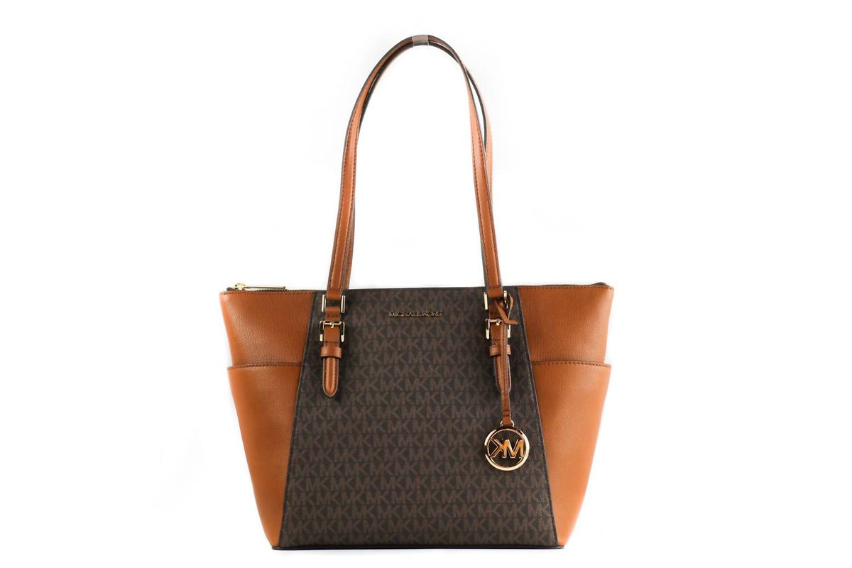 Michael Kors - Women's Charlotte Signature Leather Top Zip Tote Handbag Bag Large