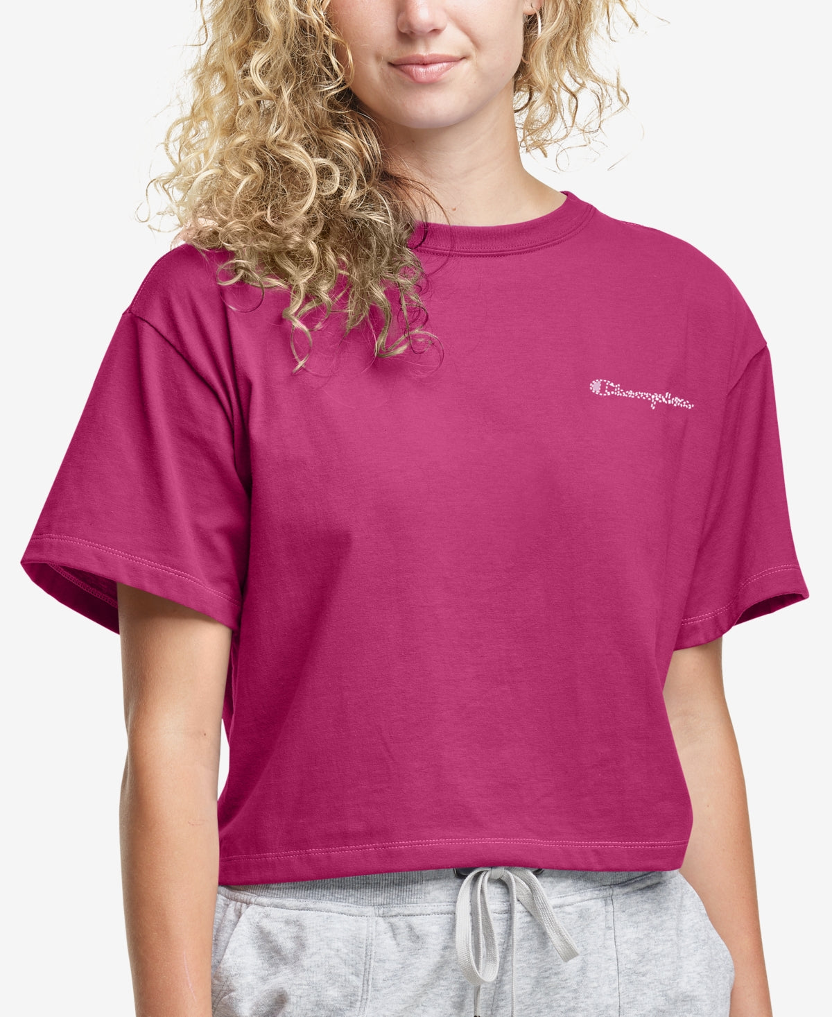Champion Women's Cropped Cotton Pullover Top Pink Size XX-Large