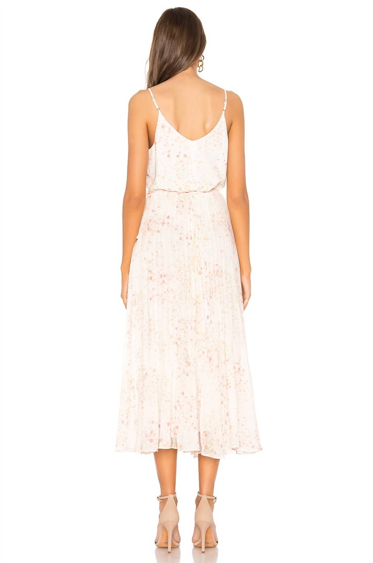 1.State - Pleated Dotted Print Midi Accordion Wrap Dress