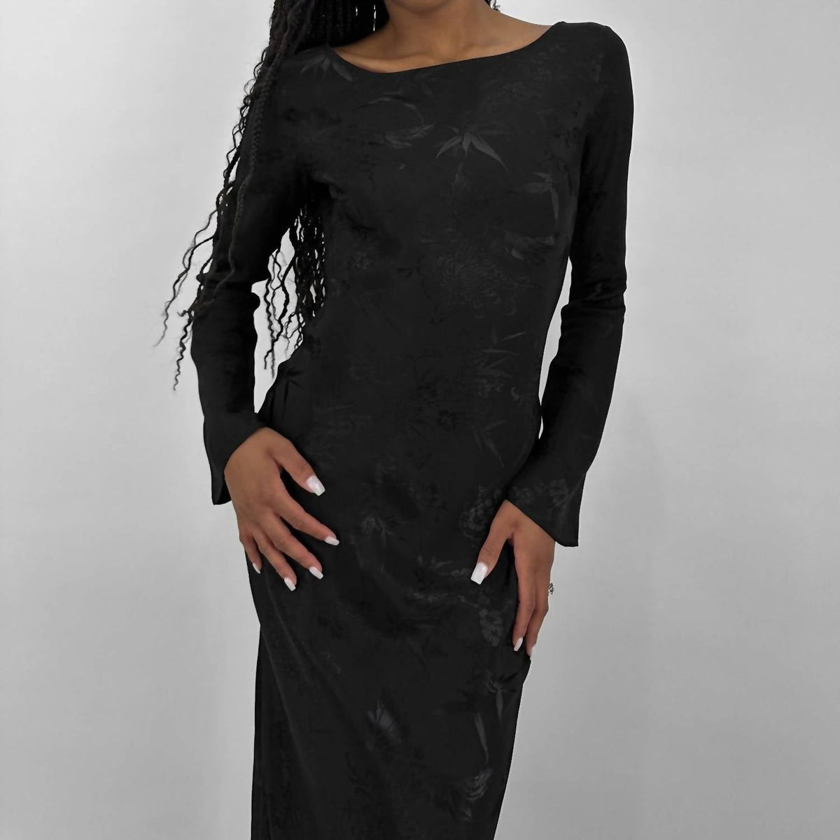 Rumored - Open Back Floral Textured Maxi Dress