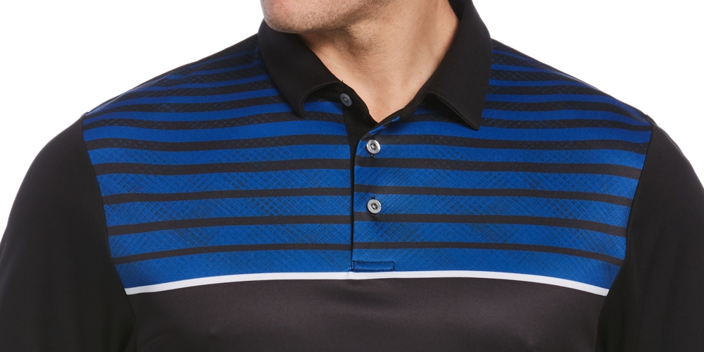 PGA Tour Men's Athletic Fit Geo Stripe Print Performance Golf Polo Shirt Black Size Small