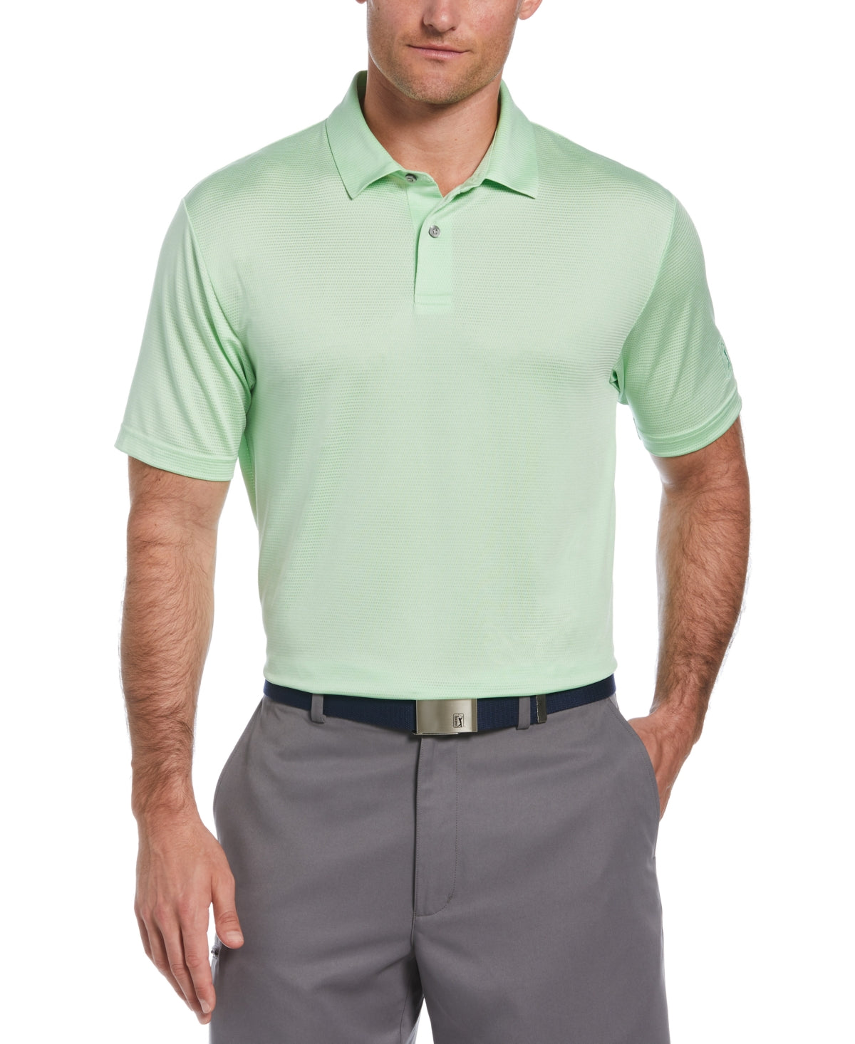PGA Tour Men's Space Dye Texture Golf Polo Shirt Green Size Medium