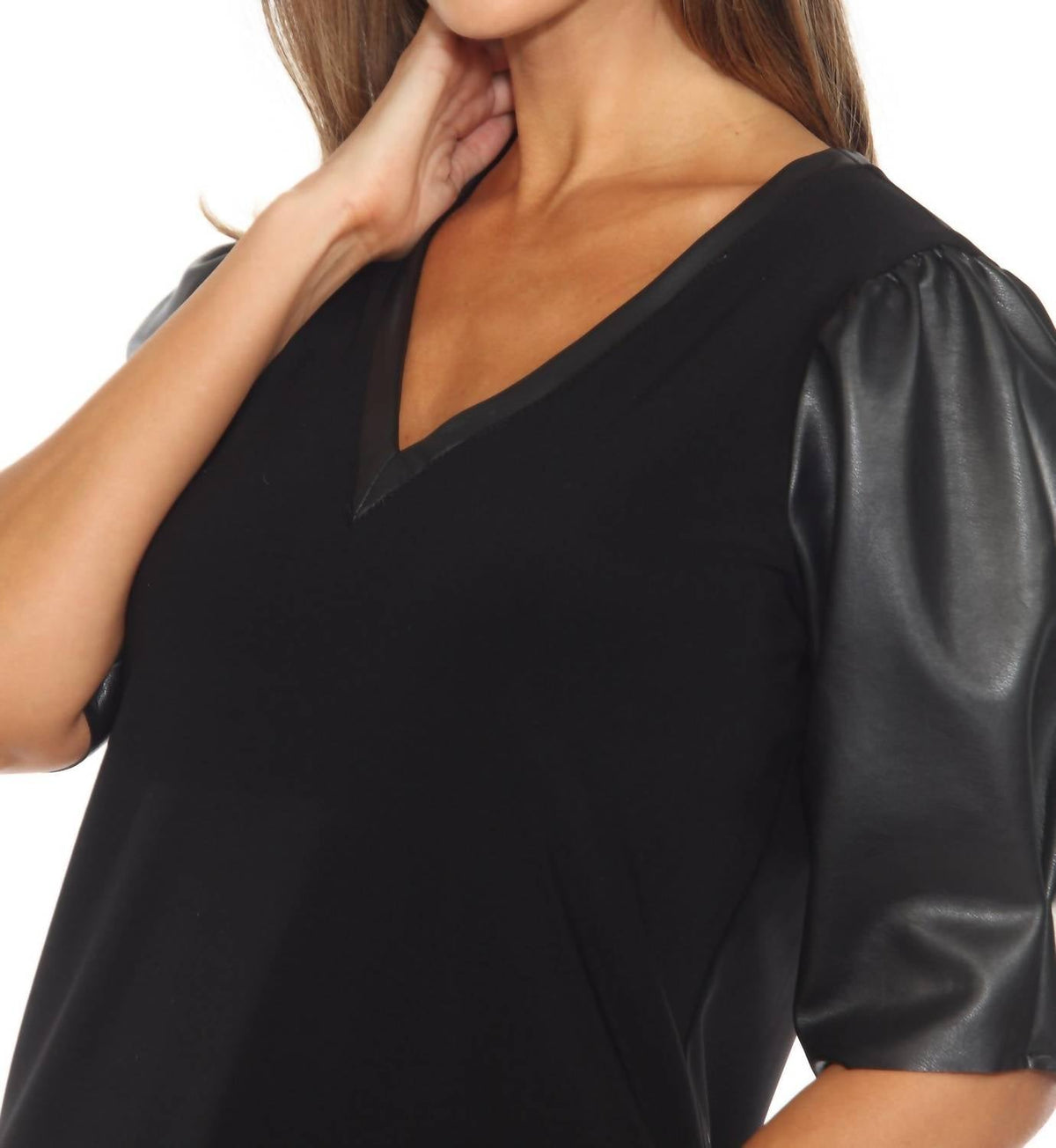 Joseph Ribkoff - Faux Leather Puff Sleeve Dress
