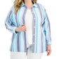 Anne Klein Women's Striped Oxford Shacket Blue Size 3X