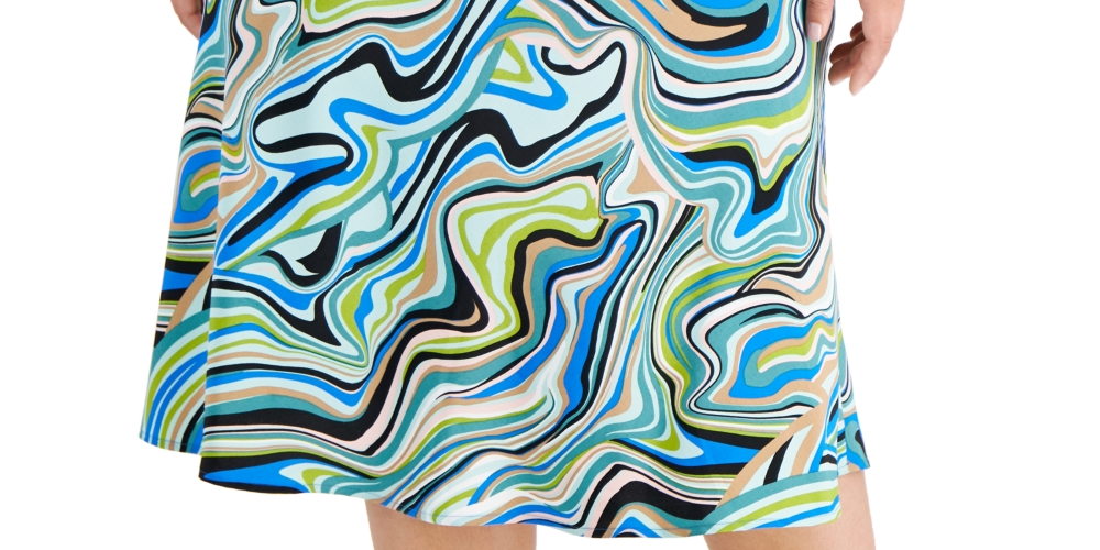 Bar III Women's Swirl Print Midi Skirt Blue Size 14W