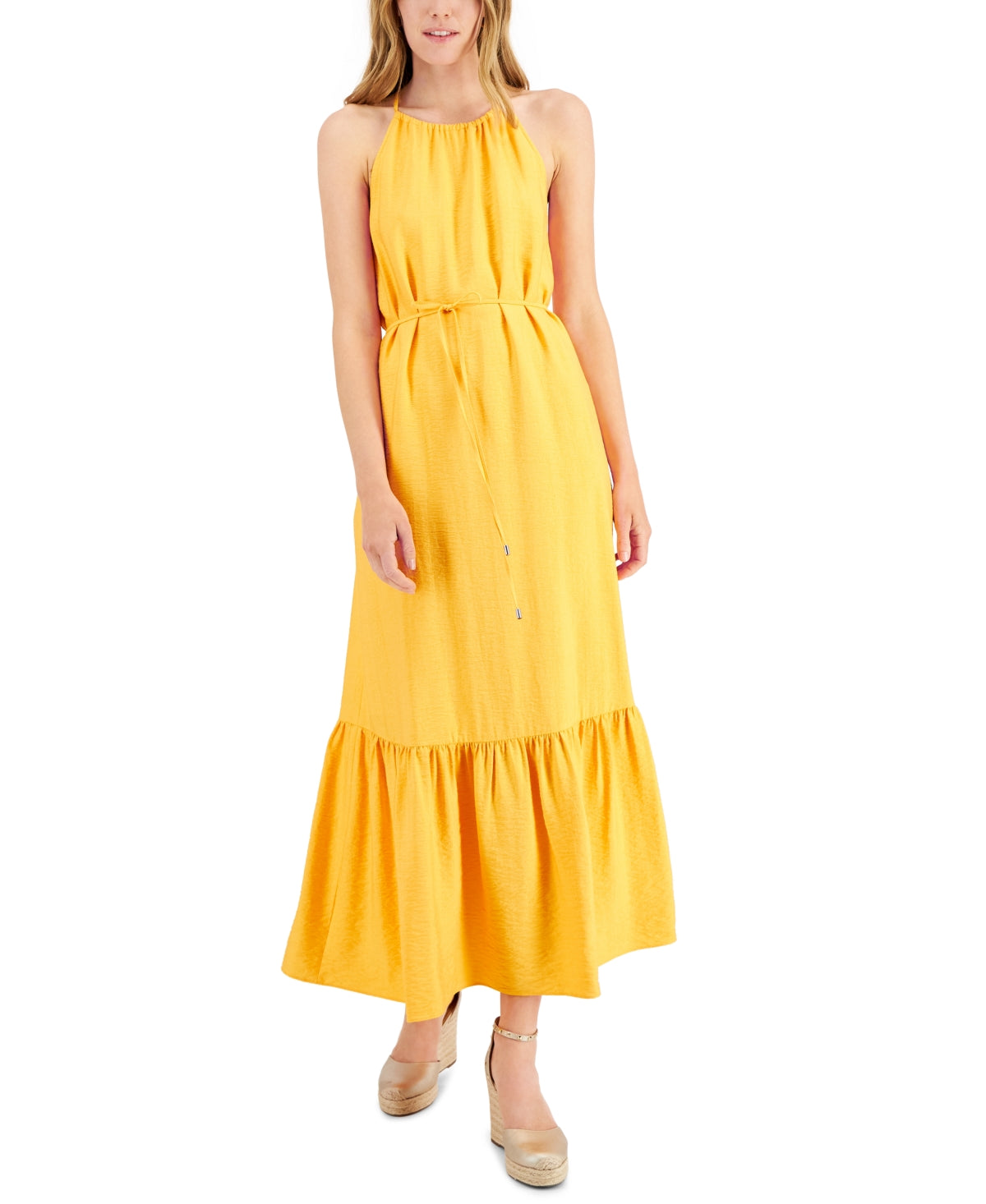 INC International Concepts Women's Woven Halter Maxi Dress Orange Size 10