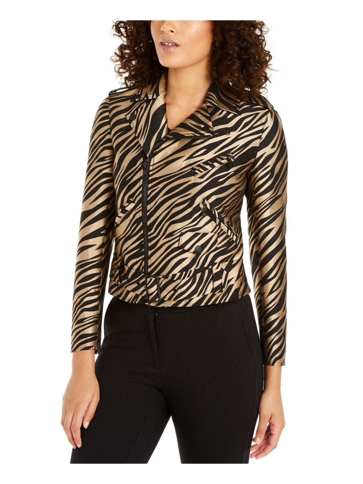 anne-klein-womens-black-zippered-belted-printed-bolero-jacket-size-8