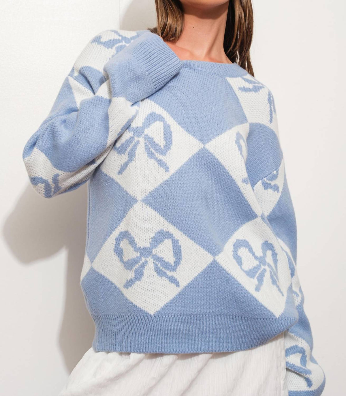 Pretty Garbage - Bow Checkered Knit Sweater