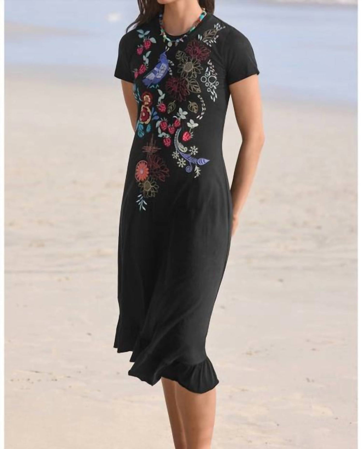 Johnny Was - ASYMMETRIC RUFFLE FLOUNCE SHORT SLEEVE DRESS CORA