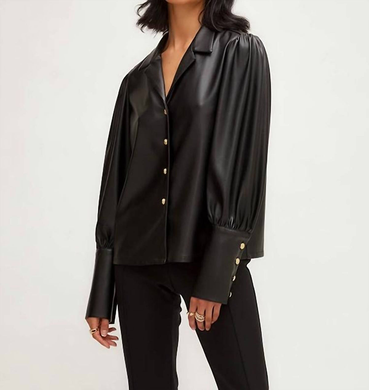 Fifteen Twenty - Faux Leather Long Sleeve Shirt