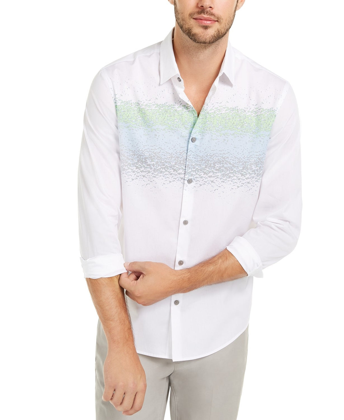 Alfani Men's Classic-Fit Abstract-Stripe Shirt White Size Large