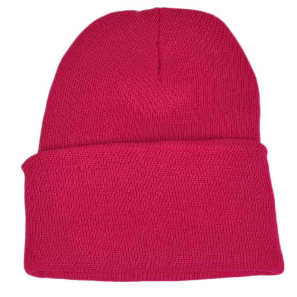 Fuchsia Plain Blank Solid Cuffed Knit Beanie Toque Hat Winter Thick Skully Cold