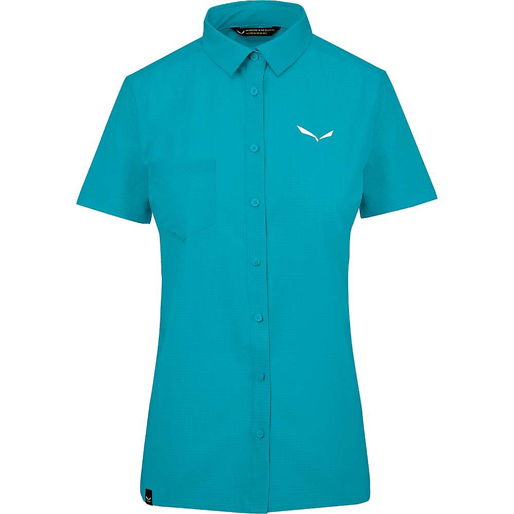 Salewa Women's Puez Minicheck Dry Short Sleeve Shirt - Ocean XS