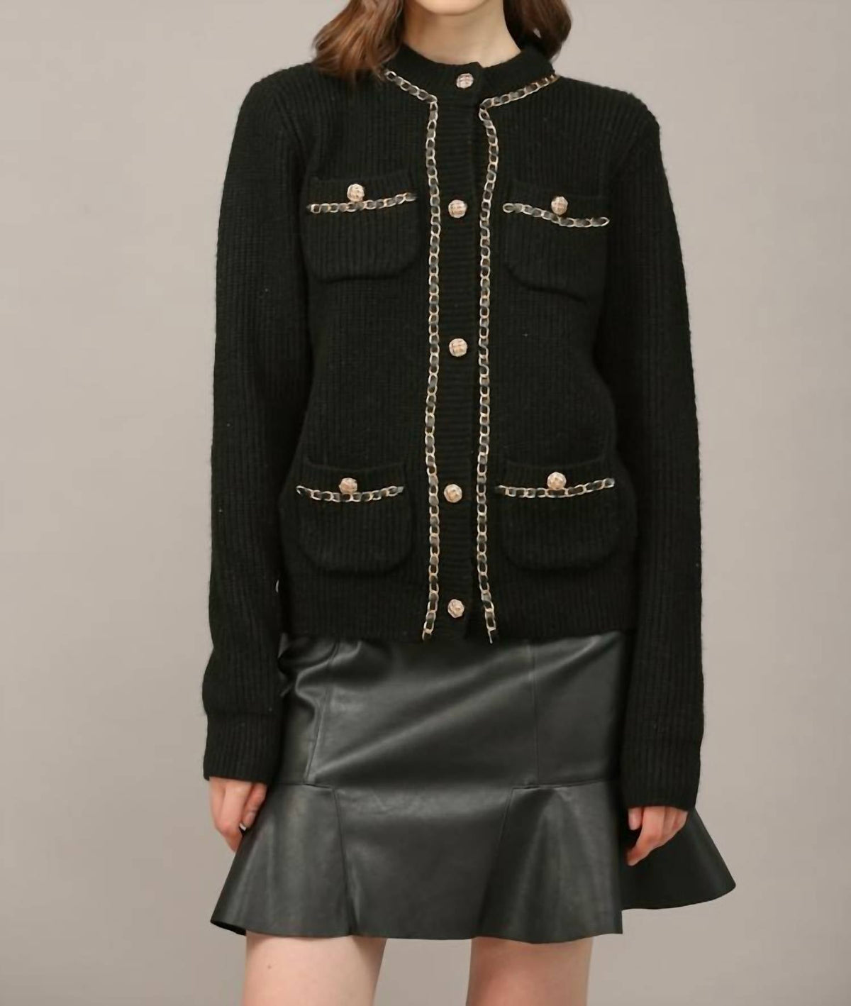 Fate - Chain And Gold Button Cardigan