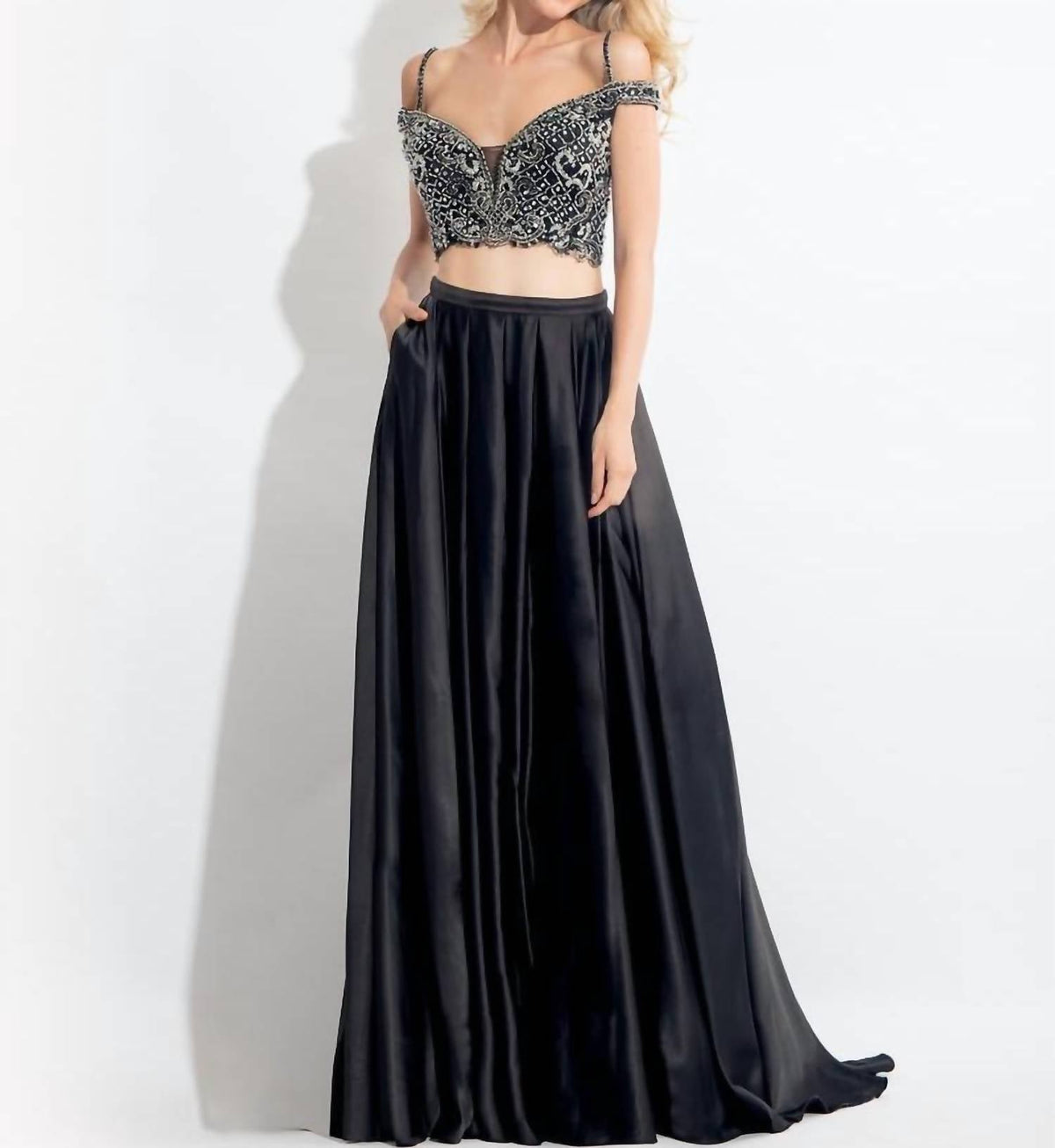 Rachel Allan - Beaded Charmeuse Two-piece Gown