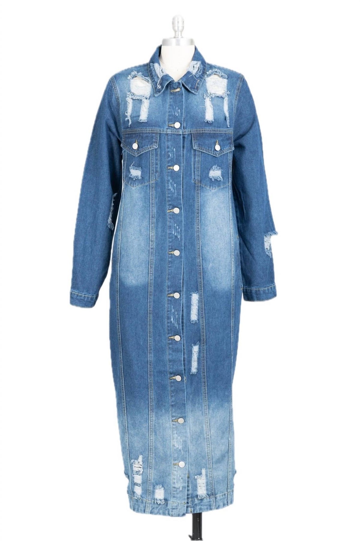 Kara Chic - Ripped Long Denim Jacket