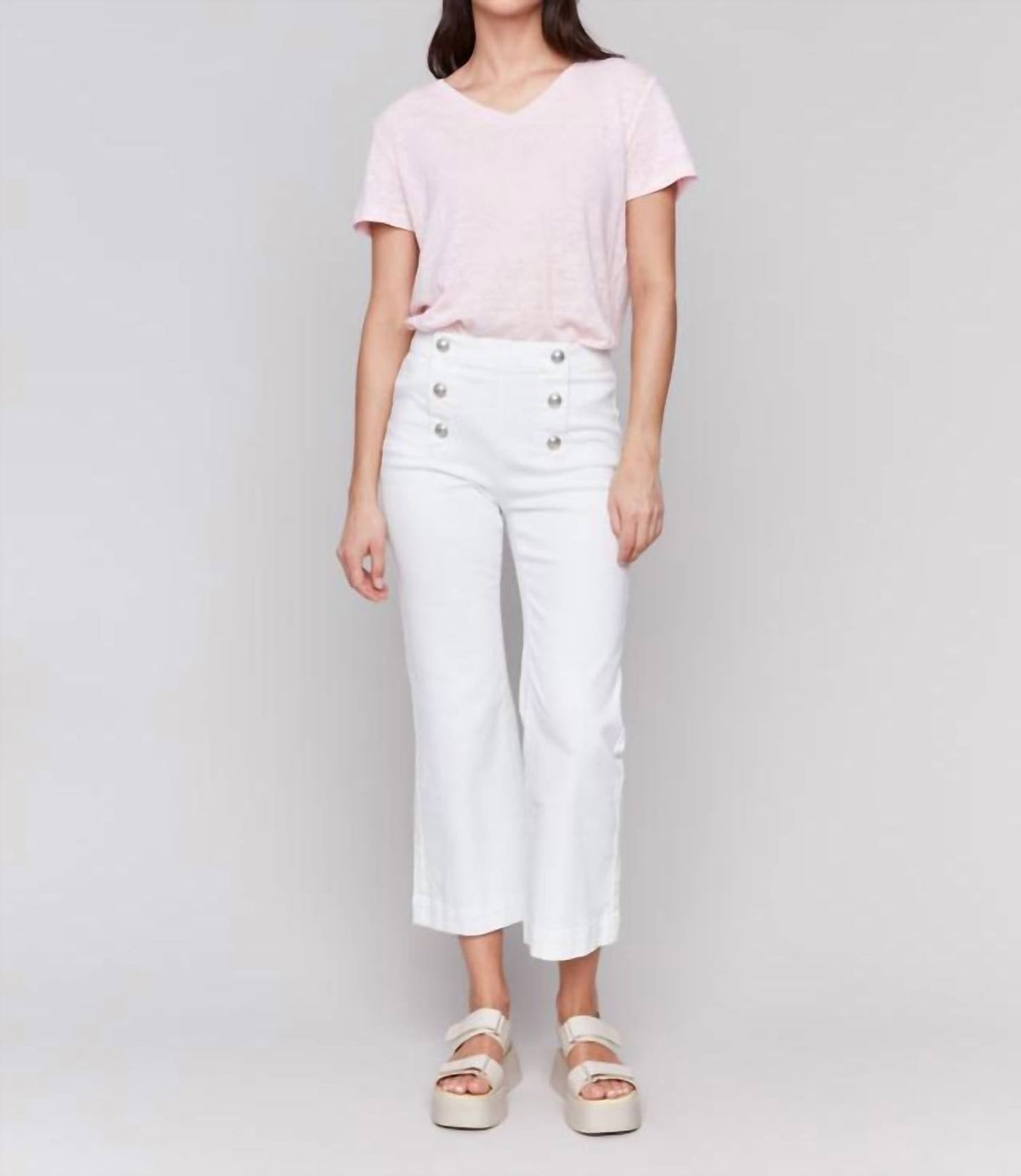 Charlie B - Cropped Pull-on Flare Jeans With Front Buttons