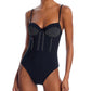 SIMKHAI Botanical Black Bustier One Piece Swimsuit