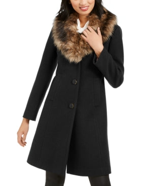 Kate Spade Women s Faux Fur Trim Coat - Black