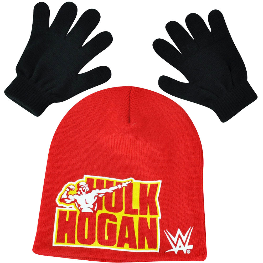 WWE Hulk Hogan Beanie Knit Glove Set Wrestler Wrestling Entertainment TV Show