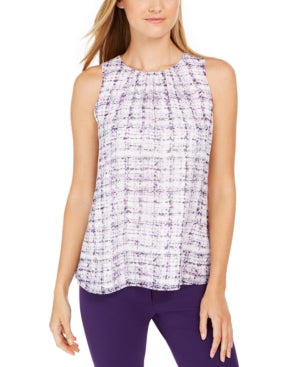 Calvin Klein Sleeveless Printed Pleat-Neck Top