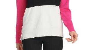 DKNY Women's Colorblock Ribbed Trim Crewneck Sweater Black Size S