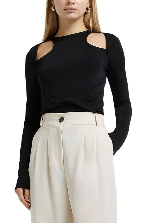 River Island Shrug Long Sleeve Bodysuit in Black, Size 2 Us