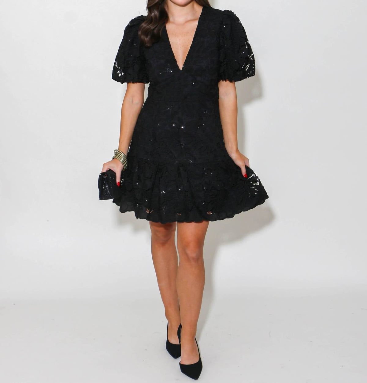 2.7 August Apparel - Sequin Lace Mini Dress