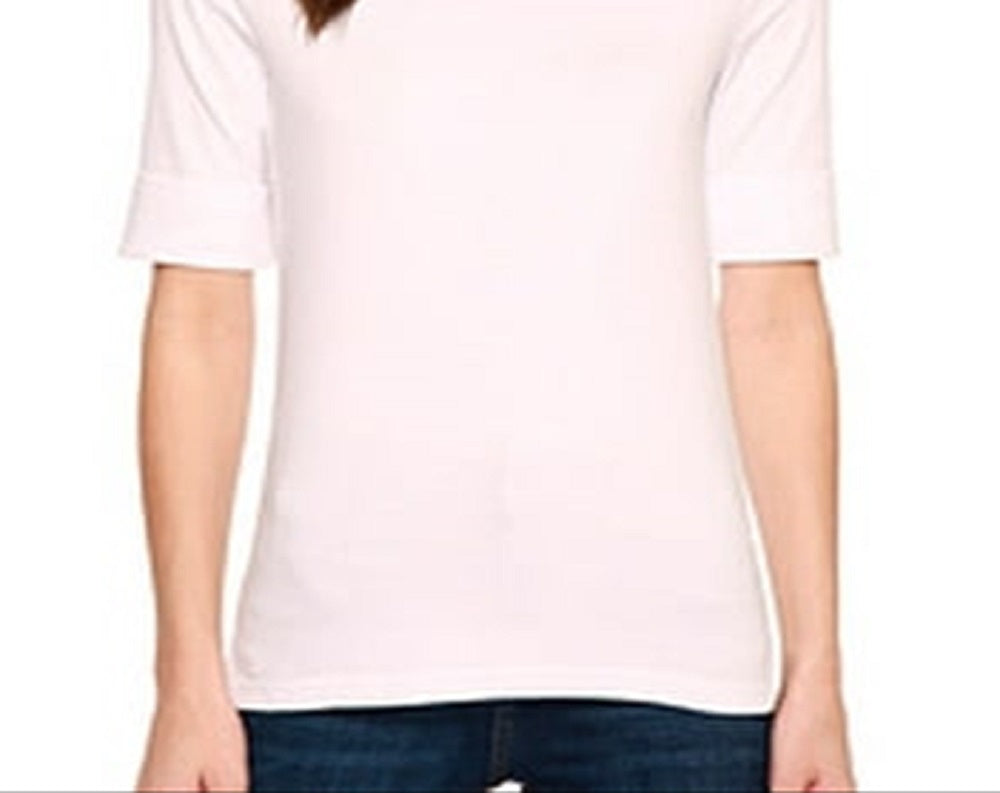 Ralph Lauren Women's Stretch Cotton Boat Neck Tee Pink Size Medium