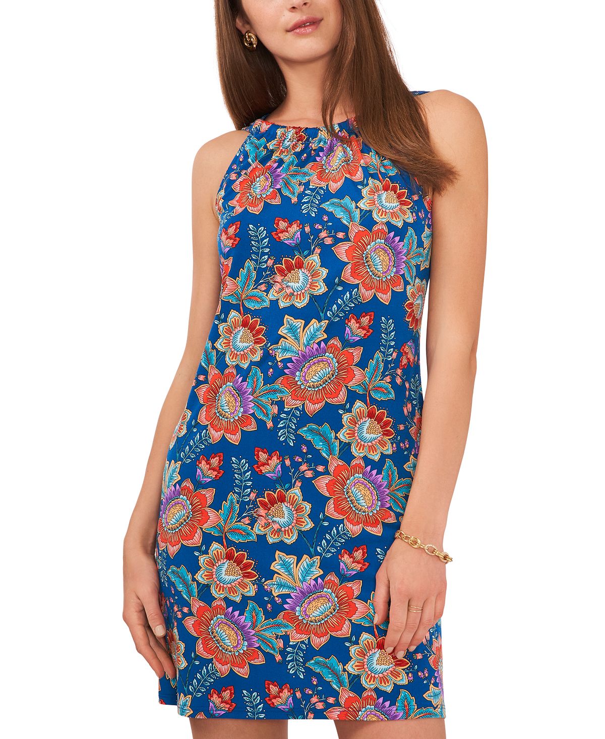 MSK Women's Printed Halter Dress Blue Size Petite Medium
