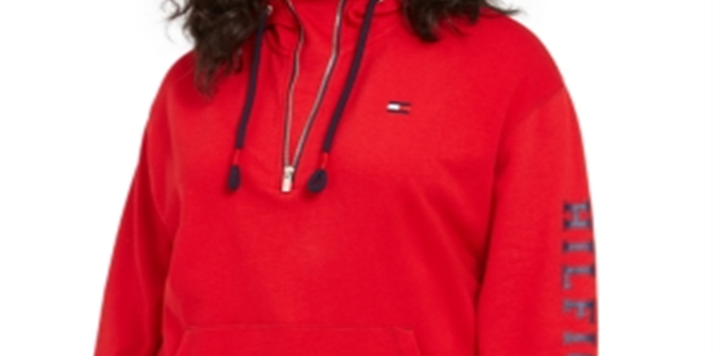Tommy Hilfiger Women's Half Zip Logo Hoodie Red Size 3X