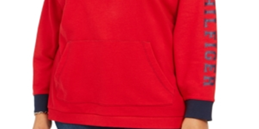 Tommy Hilfiger Women's Half Zip Logo Hoodie Red Size 3X