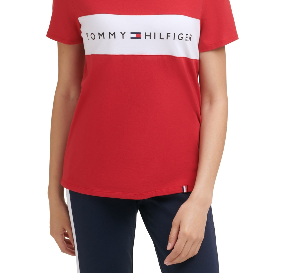 Tommy Hilfiger Women's Sport Colorblocked Logo T-Shirt Red Size X-Large
