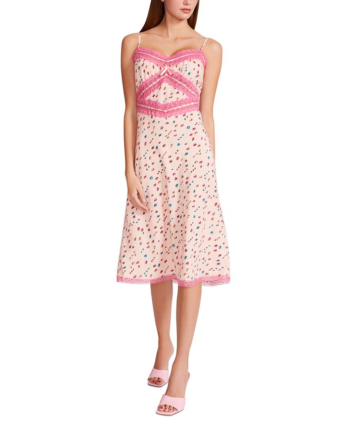 Betsey Johnson Women's Printed Lace TrimMidi Slip Dress White Size 12