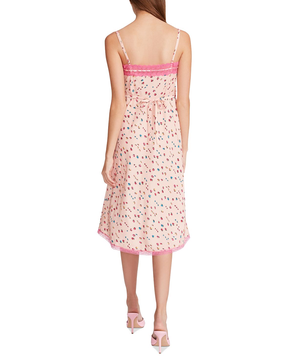 Betsey Johnson Women's Printed Lace TrimMidi Slip Dress White Size 12