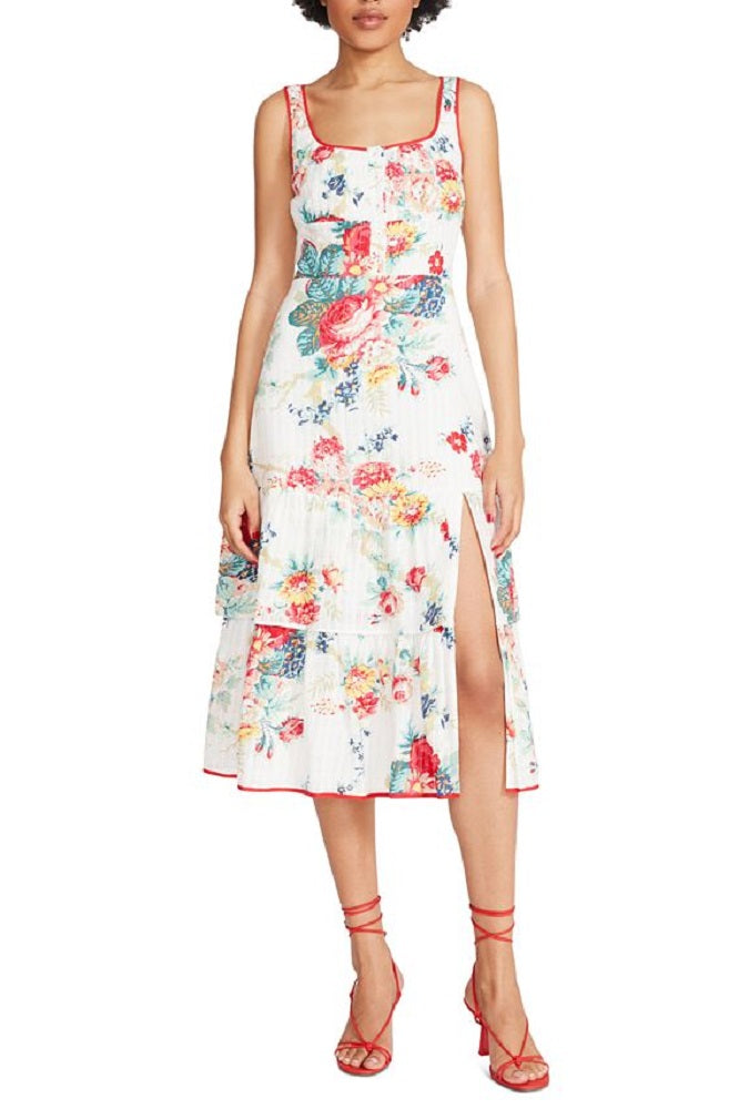 Betsey Johnson Women's Riviera Tiered Floral Midi Dress White Size Medium