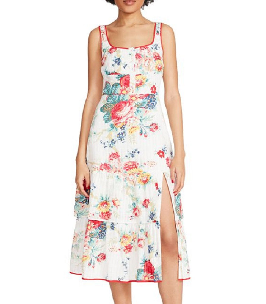 Betsey Johnson Women's Riviera Tiered Floral Midi Dress White Size Medium