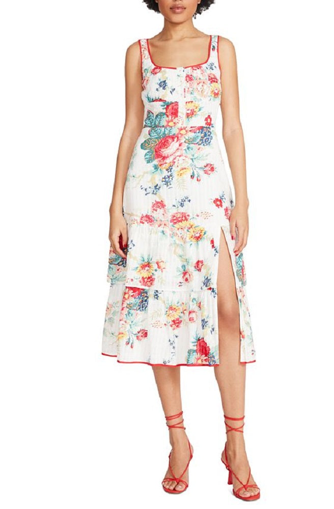 Betsey Johnson Women's Riviera Tiered Floral Midi Dress White Size X-Large