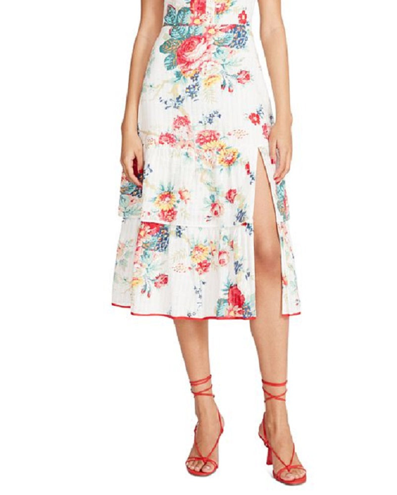 Betsey Johnson Women's Riviera Tiered Floral Midi Dress White Size X-Large