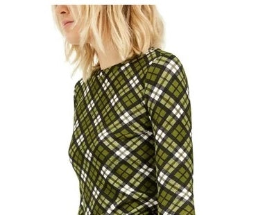 Michael Kors Women's Glen Plaid Long Sleeves Top Green Size Petite Small