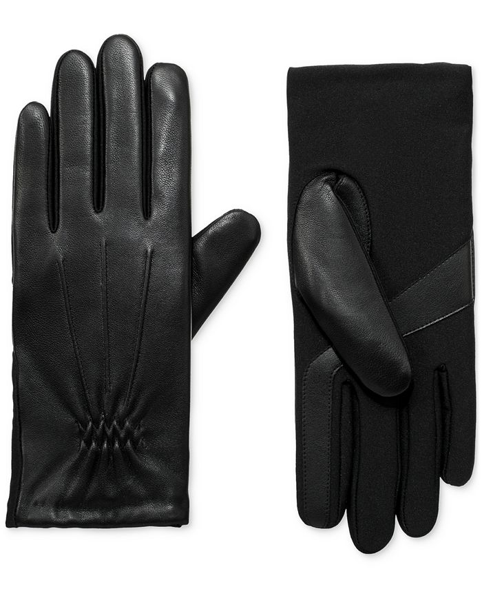 Isotoner Signature Unisex Sleekheat Stretch Leather Touchscreen Gloves Black Size Regular