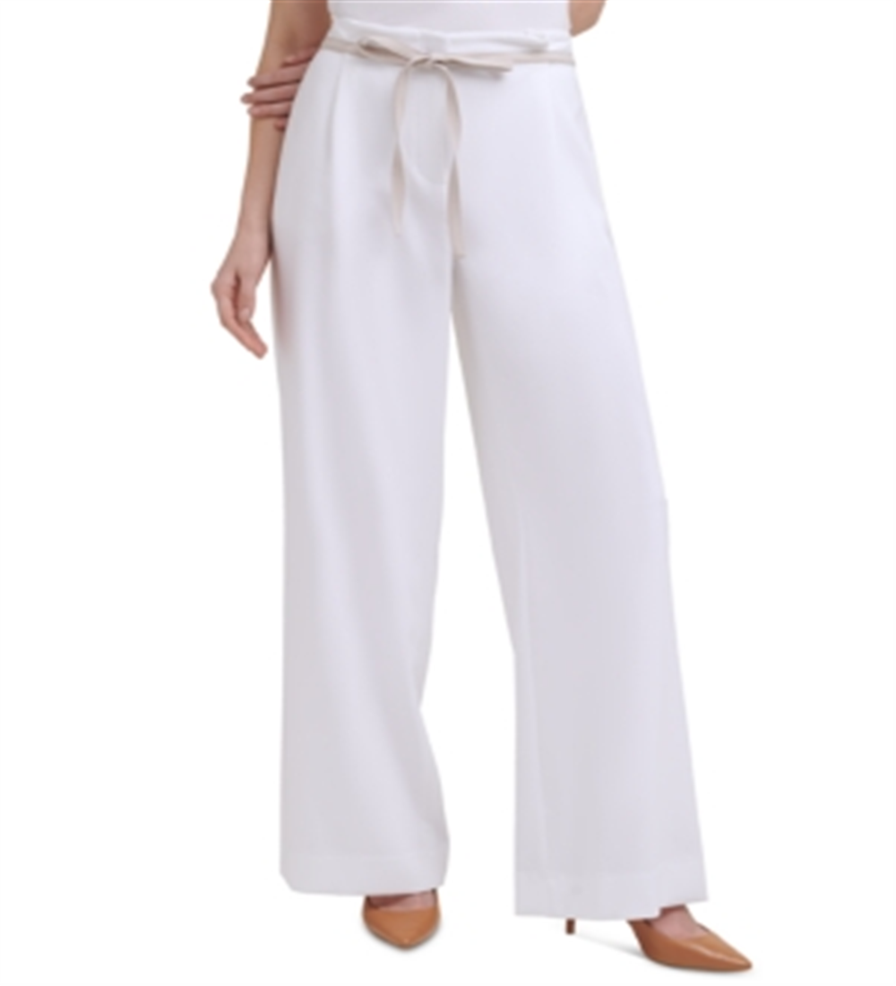 Calvin Klein Women's X Fit Solid Wide Leg Pants White Size 10